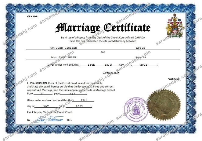 Canada marriage certificate Word and PDF template